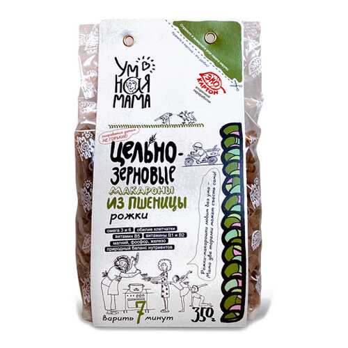 Макароны цельнозерновые пшеничные Рожки Умная мама 350 г в Да