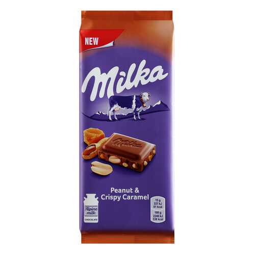 Шоколад Milka Молочный с арахисом и кусочками хрустящей карамели 90г в Да